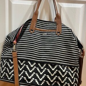 Stylish Black and White Striped Travel Bag
